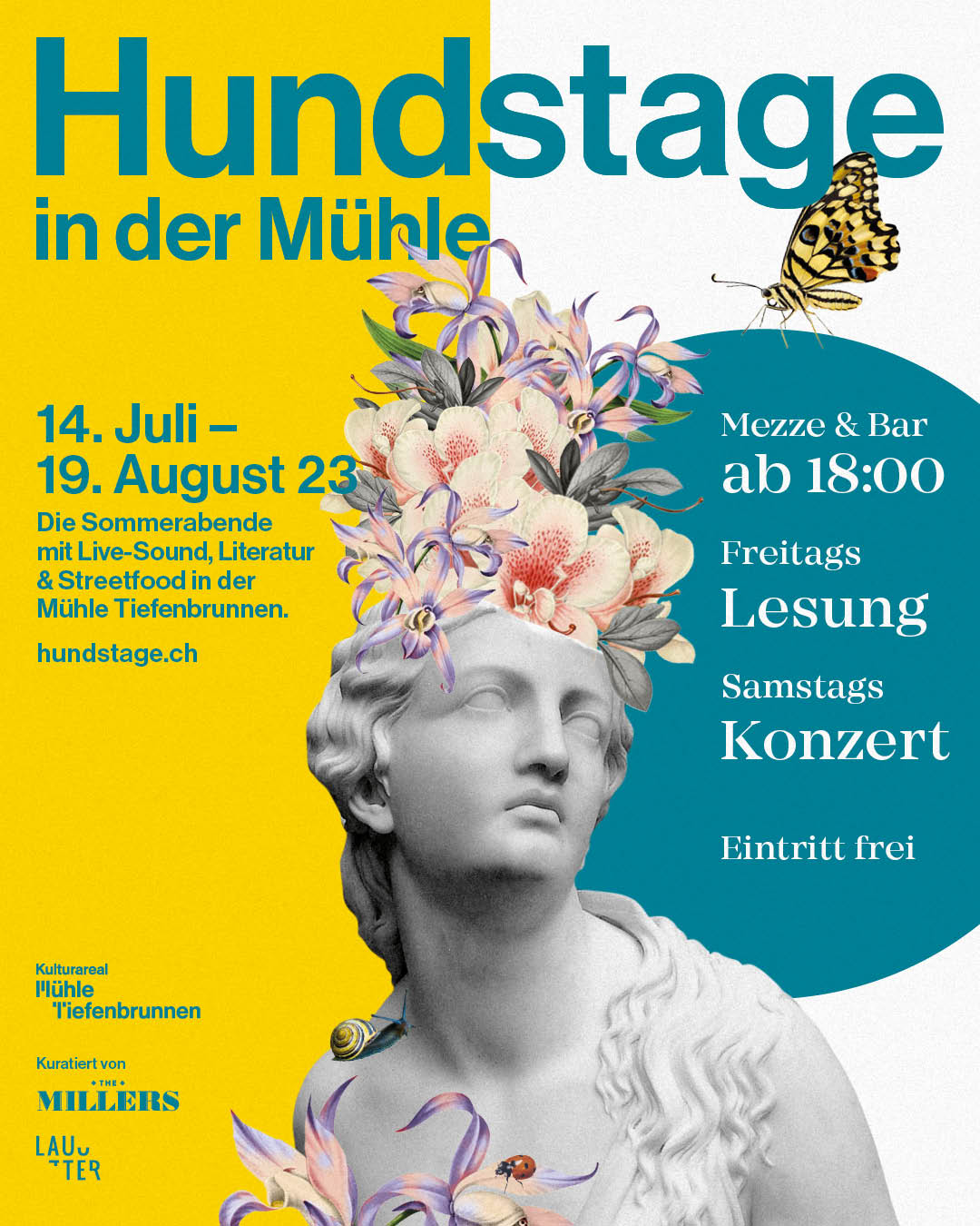Hundstage in der Mühle Tiefenbrunnen, Sommerfestival mit Lesungen und Konzerten 2023