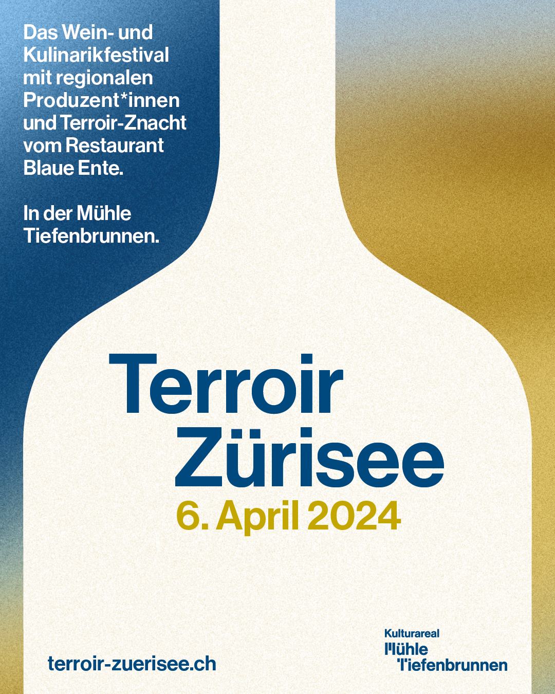 Terroir Zürisee Plakat für das Kulinarikfestival im Kulturareal Mühle Tiefenbrunnen, Zürich am 6. April 2024